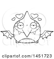 Clipart Graphic Of A Cartoon Black And White Lineart Loving Pterodactyl Character Mascot Royalty Free Vector Illustration