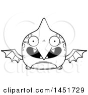 Clipart Graphic Of A Cartoon Black And White Lineart Smiling Pterodactyl Character Mascot Royalty Free Vector Illustration