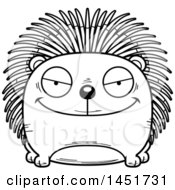 Clipart Graphic Of A Cartoon Black And White Lineart Sly Porcupine Character Mascot Royalty Free Vector Illustration