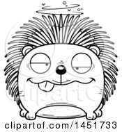 Clipart Graphic Of A Cartoon Black And White Lineart Drunk Porcupine Character Mascot Royalty Free Vector Illustration