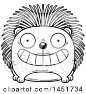 Clipart Graphic Of A Cartoon Black And White Lineart Grinning Porcupine Character Mascot Royalty Free Vector Illustration