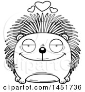 Clipart Graphic Of A Cartoon Black And White Lineart Loving Porcupine Character Mascot Royalty Free Vector Illustration