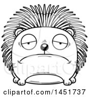 Clipart Graphic Of A Cartoon Black And White Lineart Sad Porcupine Character Mascot Royalty Free Vector Illustration