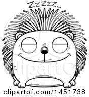 Poster, Art Print Of Cartoon Black And White Lineart Sleeping Porcupine Character Mascot