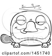 Clipart Graphic Of A Cartoon Black And White Lineart Drunk Platypus Character Mascot Royalty Free Vector Illustration