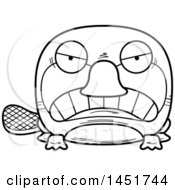 Clipart Graphic Of A Cartoon Black And White Lineart Mad Platypus Character Mascot Royalty Free Vector Illustration