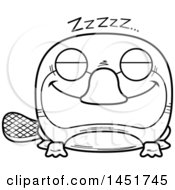 Poster, Art Print Of Cartoon Black And White Lineart Sleeping Platypus Character Mascot