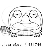 Clipart Graphic Of A Cartoon Black And White Lineart Sad Platypus Character Mascot Royalty Free Vector Illustration