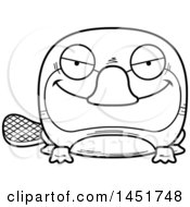 Clipart Graphic Of A Cartoon Black And White Lineart Sly Platypus Character Mascot Royalty Free Vector Illustration