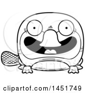 Clipart Graphic Of A Cartoon Black And White Lineart Smiling Platypus Character Mascot Royalty Free Vector Illustration