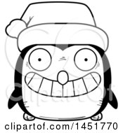 Clipart Graphic Of A Cartoon Black And White Christmas Penguin Character Mascot Wearing A Santa Hat Royalty Free Vector Illustration