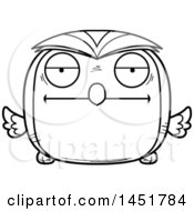 Clipart Graphic Of A Cartoon Black And White Lineart Bored Owl Character Mascot Royalty Free Vector Illustration