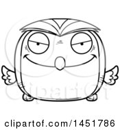 Clipart Graphic Of A Cartoon Black And White Lineart Evil Owl Character Mascot Royalty Free Vector Illustration