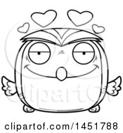 Clipart Graphic Of A Cartoon Black And White Lineart Loving Owl Character Mascot Royalty Free Vector Illustration