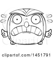 Clipart Graphic Of A Cartoon Black And White Lineart Scared Owl Character Mascot Royalty Free Vector Illustration
