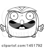 Poster, Art Print Of Cartoon Black And White Lineart Happy Owl Character Mascot