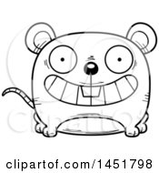 Clipart Graphic Of A Cartoon Black And White Lineart Grinning Mouse Character Mascot Royalty Free Vector Illustration