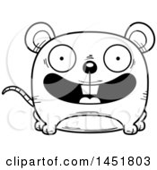 Clipart Graphic Of A Cartoon Black And White Lineart Happy Mouse Character Mascot Royalty Free Vector Illustration
