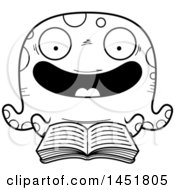Clipart Graphic Of A Cartoon Black And White Lineart Reading Octopus Character Mascot Royalty Free Vector Illustration