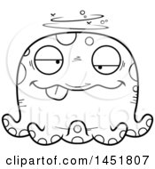 Clipart Graphic Of A Cartoon Black And White Lineart Drunk Octopus Character Mascot Royalty Free Vector Illustration