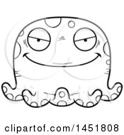 Clipart Graphic Of A Cartoon Black And White Lineart Evil Octopus Character Mascot Royalty Free Vector Illustration