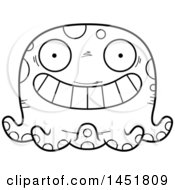 Clipart Graphic Of A Cartoon Black And White Lineart Grinning Octopus Character Mascot Royalty Free Vector Illustration