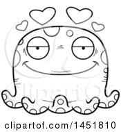 Clipart Graphic Of A Cartoon Black And White Lineart Loving Octopus Character Mascot Royalty Free Vector Illustration