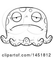 Clipart Graphic Of A Cartoon Black And White Lineart Sad Octopus Character Mascot Royalty Free Vector Illustration