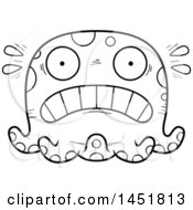 Clipart Graphic Of A Cartoon Black And White Lineart Scared Octopus Character Mascot Royalty Free Vector Illustration