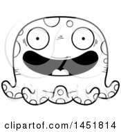 Clipart Graphic Of A Cartoon Black And White Lineart Happy Octopus Character Mascot Royalty Free Vector Illustration