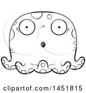 Clipart Graphic Of A Cartoon Black And White Lineart Surprised Octopus Character Mascot Royalty Free Vector Illustration