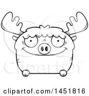Poster, Art Print Of Cartoon Black And White Lineart Happy Moose Character Mascot