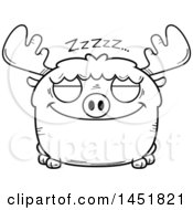 Poster, Art Print Of Cartoon Black And White Lineart Sleeping Moose Character Mascot