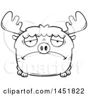 Poster, Art Print Of Cartoon Black And White Lineart Sad Moose Character Mascot