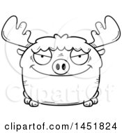 Clipart Graphic Of A Cartoon Black And White Lineart Sly Moose Character Mascot Royalty Free Vector Illustration
