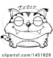 Clipart Graphic Of A Cartoon Black And White Lineart Sleeping Lynx Character Mascot Royalty Free Vector Illustration by Cory Thoman