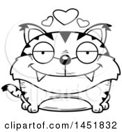 Clipart Graphic Of A Cartoon Black And White Lineart Loving Lynx Character Mascot Royalty Free Vector Illustration