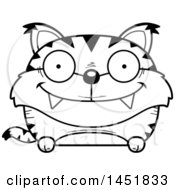 Clipart Graphic Of A Cartoon Black And White Lineart Happy Lynx Character Mascot Royalty Free Vector Illustration by Cory Thoman