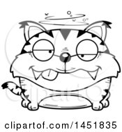 Clipart Graphic Of A Cartoon Black And White Lineart Drunk Lynx Character Mascot Royalty Free Vector Illustration