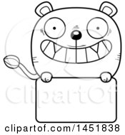 Poster, Art Print Of Cartoon Black And White Lineart Lioness Character Mascot Over A Blank Sign