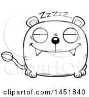 Poster, Art Print Of Cartoon Black And White Lineart Sleeping Lioness Character Mascot