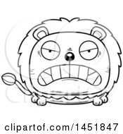 Clipart Graphic Of A Cartoon Black And White Lineart Mad Male Lion Character Mascot Royalty Free Vector Illustration
