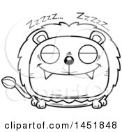 Poster, Art Print Of Cartoon Black And White Lineart Sleeping Male Lion Character Mascot