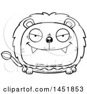 Clipart Graphic Of A Cartoon Black And White Lineart Sly Male Lion Character Mascot Royalty Free Vector Illustration
