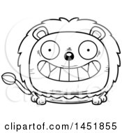 Poster, Art Print Of Cartoon Black And White Lineart Grinning Male Lion Character Mascot