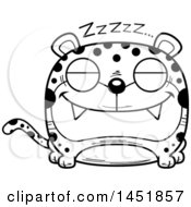Clipart Graphic Of A Cartoon Black And White Lineart Sleeping Leopard Character Mascot Royalty Free Vector Illustration