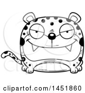Clipart Graphic Of A Cartoon Black And White Lineart Sly Leopard Character Mascot Royalty Free Vector Illustration