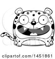 Clipart Graphic Of A Cartoon Black And White Lineart Smiling Leopard Character Mascot Royalty Free Vector Illustration