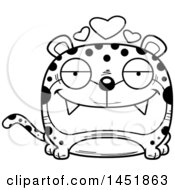 Clipart Graphic Of A Cartoon Black And White Lineart Loving Leopard Character Mascot Royalty Free Vector Illustration