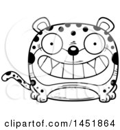 Poster, Art Print Of Cartoon Black And White Lineart Grinning Leopard Character Mascot